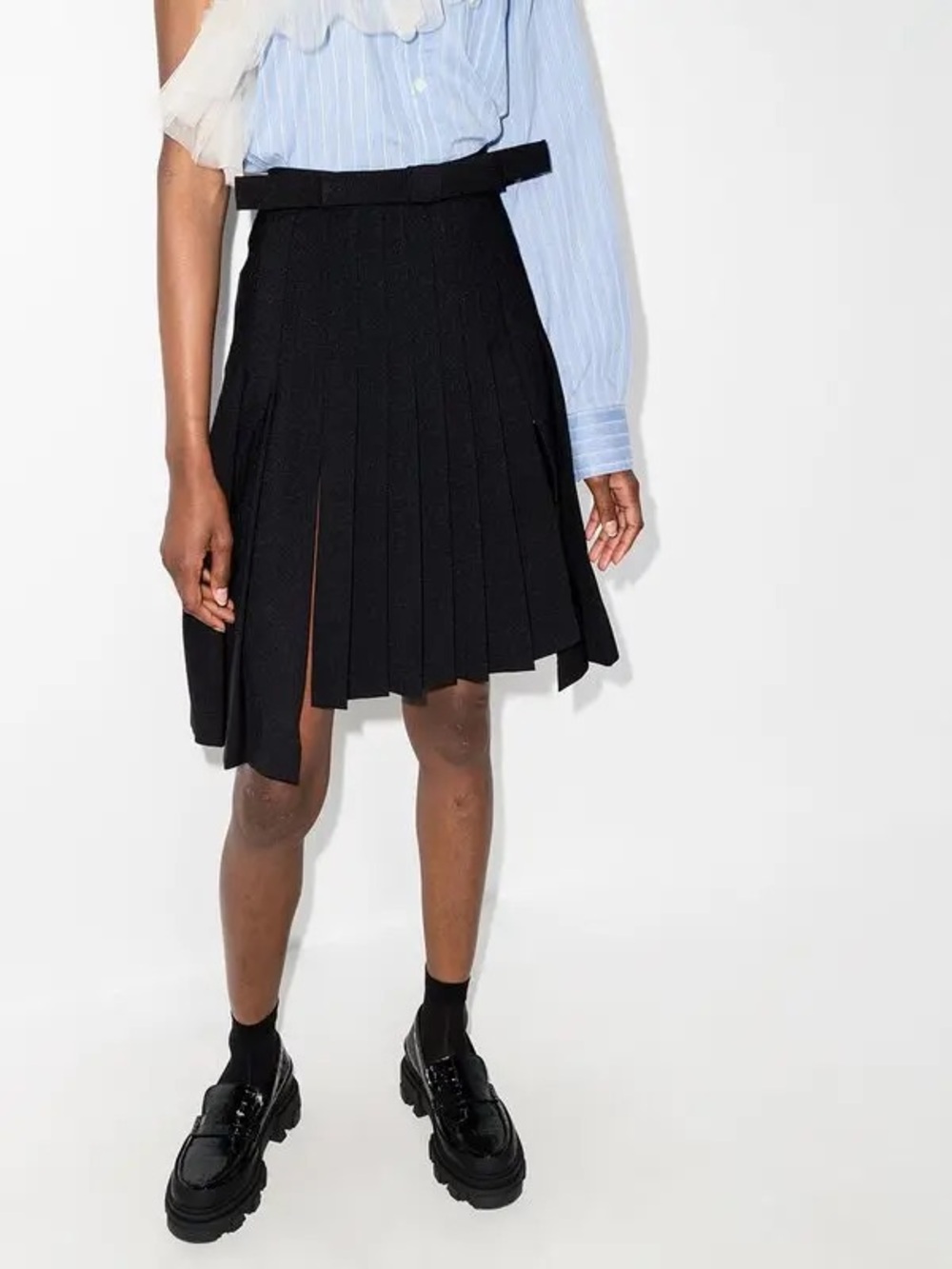 Shushu Tong side slits pleated high-waisted skirt black uk6